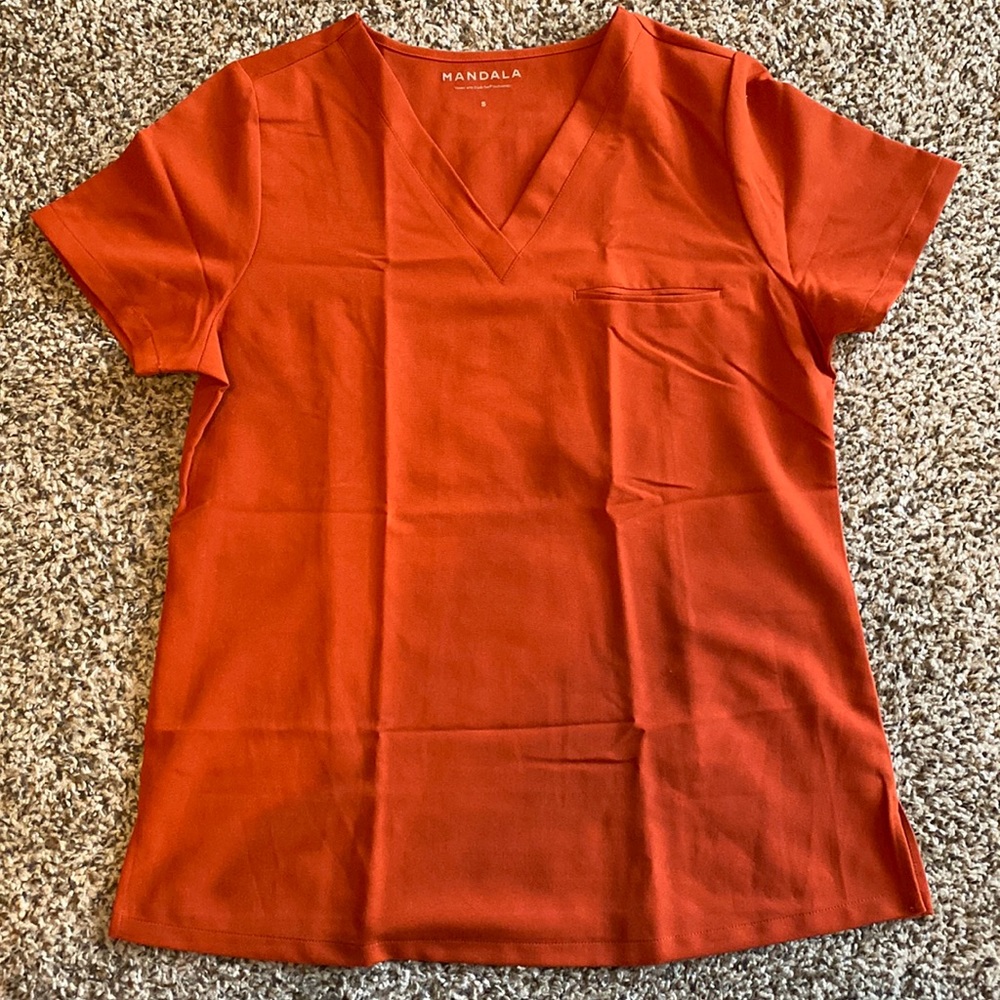 Mandala Scrubs Rust Orange One Pocket V-Neck Scrub Top